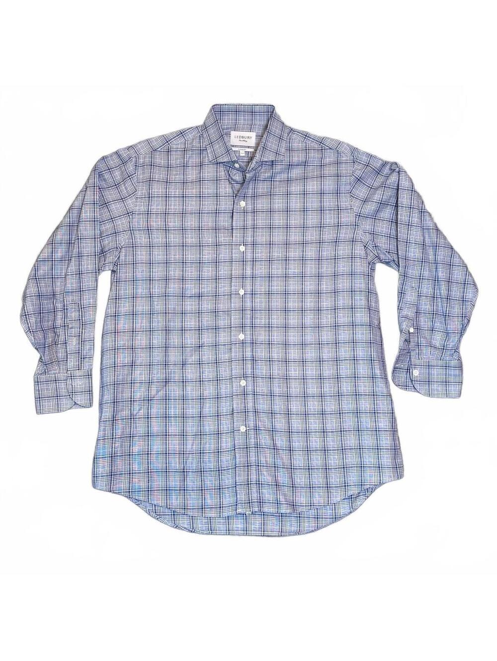 Ledbury Fine Shirting Classic Fit Plaid Dress Shirt Mens 16.5 Cotton